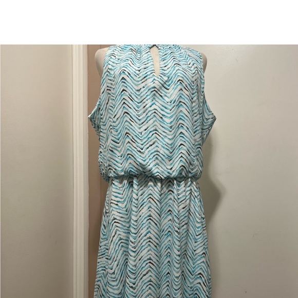 White House Black Market Wm Dress Printed Smock Sleeveless Blue High Neck L. - Picture 5 of 10